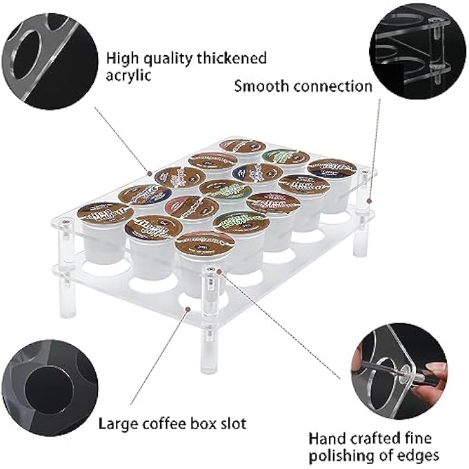 Unity 30 Coffee Pod Holder Acrylic 2 Tiers Design Clear K Cup Holder Coffee Pod Organizer For Countertop K Cup Drawer Organizer Suitable For Most Coffee Capsules 30 Pod Capacity - Image 4