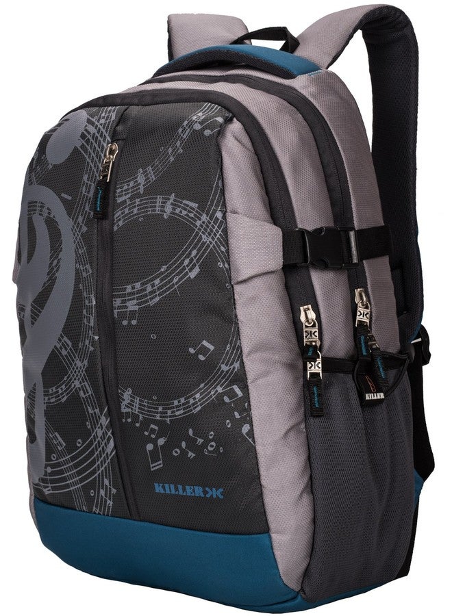 Killer Laptop Backpack Bags - Killer Liverpool 34L Printed Polyester Grey & Indigo Blue Laptop Backpack - Image 3