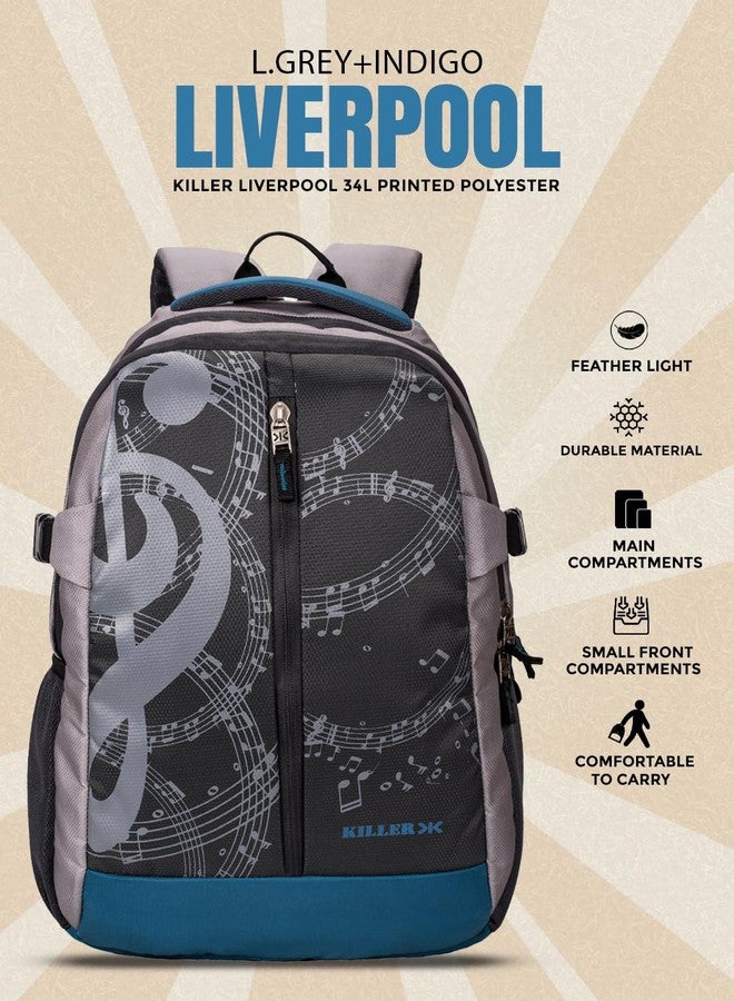 Killer Laptop Backpack Bags - Killer Liverpool 34L Printed Polyester Grey & Indigo Blue Laptop Backpack - Image 2