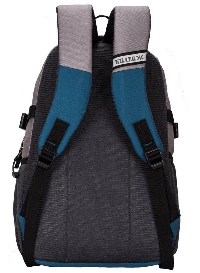 Killer Laptop Backpack Bags - Killer Liverpool 34L Printed Polyester Grey & Indigo Blue Laptop Backpack - Image 4
