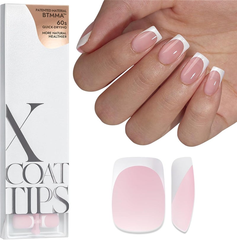 BTArtbox Press on Nails Short 160PCS XCOATTIPS French Tip False Nails Soak Off Square Nail Tips Pink Soft Gel Nail Tips for Gel Extensions in 16 Sizes