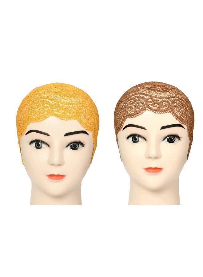 Girls and Womens Hijab Headband, Under Hijab Scarf Naqab Head Scarf (2 pcs) (Tawny and Yellow) - Image 2