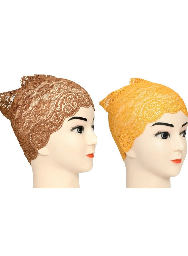 Girls and Womens Hijab Headband, Under Hijab Scarf Naqab Head Scarf (2 pcs) (Tawny and Yellow) - Image 4