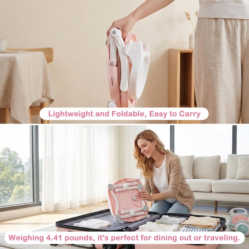 UBRAVOO 2in1 Portable Toddler Booster Seat, Grow with Baby Booster Seat for Dining Table with Removable Tray & Seat Pad, high chair for travel, ACE1013 Pink Flamingos - Image 5