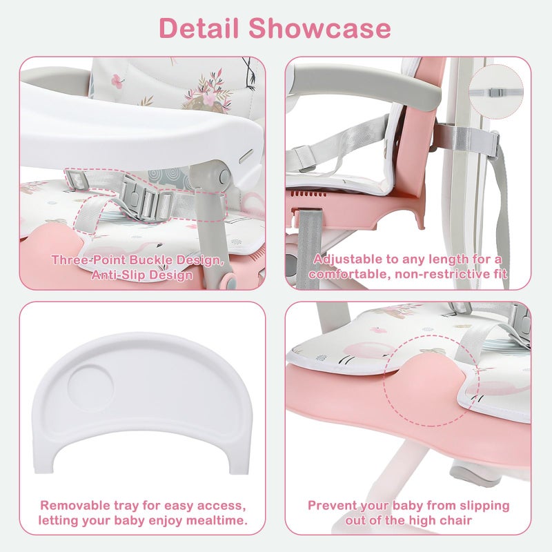 UBRAVOO 2in1 Portable Toddler Booster Seat, Grow with Baby Booster Seat for Dining Table with Removable Tray & Seat Pad, high chair for travel, ACE1013 Pink Flamingos - Image 3