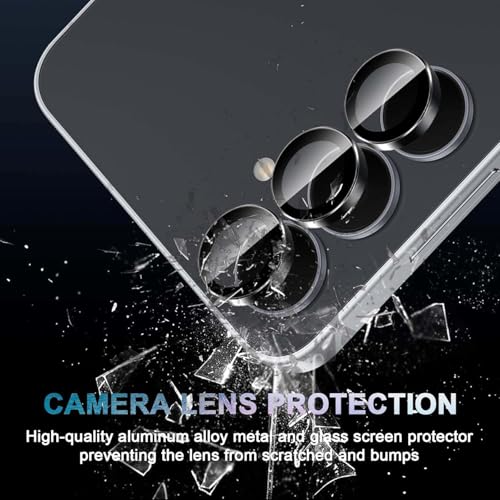 FabeKee Camera Lens Frame Glass Compatible with Samsung Galaxy S25 FE Tempered Glass Aluminum Alloy Frame Individual Camera Lens Protector Cover black - Image 3
