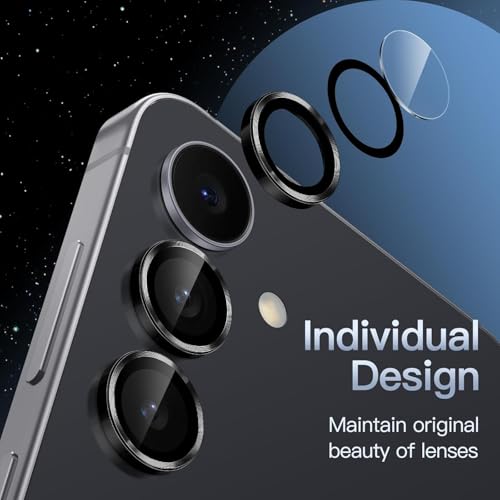 FabeKee Camera Lens Frame Glass Compatible with Samsung Galaxy S25 FE Tempered Glass Aluminum Alloy Frame Individual Camera Lens Protector Cover black - Image 4