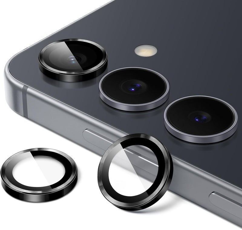 FabeKee Camera Lens Frame Glass Compatible with Samsung Galaxy S25 FE Tempered Glass Aluminum Alloy Frame Individual Camera Lens Protector Cover black - Image 1