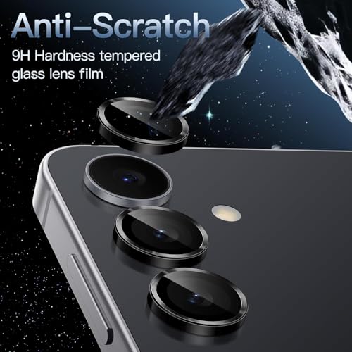 FabeKee Camera Lens Frame Glass Compatible with Samsung Galaxy S25 FE Tempered Glass Aluminum Alloy Frame Individual Camera Lens Protector Cover black - Image 2