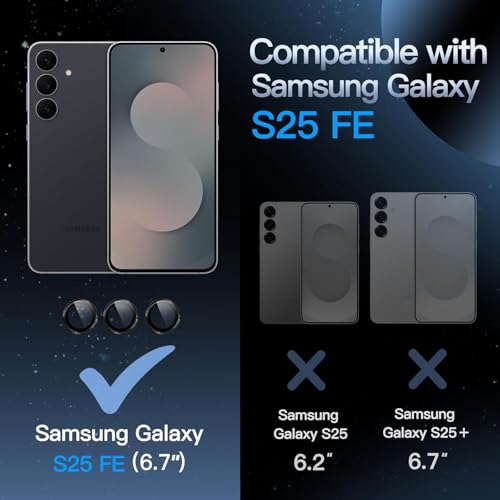 FabeKee Camera Lens Frame Glass Compatible with Samsung Galaxy S25 FE Tempered Glass Aluminum Alloy Frame Individual Camera Lens Protector Cover black - Image 5