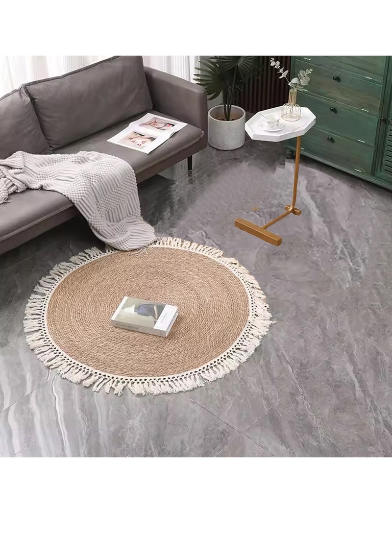 LINGWEI Round Handwoven Jute Braided Area Rug - Rustic Vintage Beige Reversible Carpet, Boho Farmhouse Charm for Living Room, Bedroom, Kitchen - Natural Jute Decor"  - Image 5