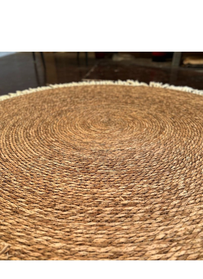 LINGWEI Round Handwoven Jute Braided Area Rug - Rustic Vintage Beige Reversible Carpet, Boho Farmhouse Charm for Living Room, Bedroom, Kitchen - Natural Jute Decor"  - Image 4