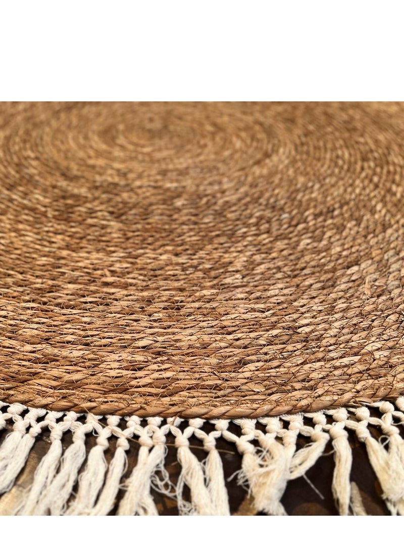 LINGWEI Round Handwoven Jute Braided Area Rug - Rustic Vintage Beige Reversible Carpet, Boho Farmhouse Charm for Living Room, Bedroom, Kitchen - Natural Jute Decor"  - Image 3