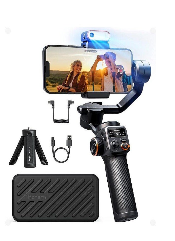 hohem - Hohm iStick Gimbal Smartphone Stabilizer Kit M6, 3 Axis with Magnetic Fill Light/AI Tracking Sensor for iPhone and Android with 0.9 Inch OLED Screen, Max Load 400 G, Upgraded 2023 - Image 1