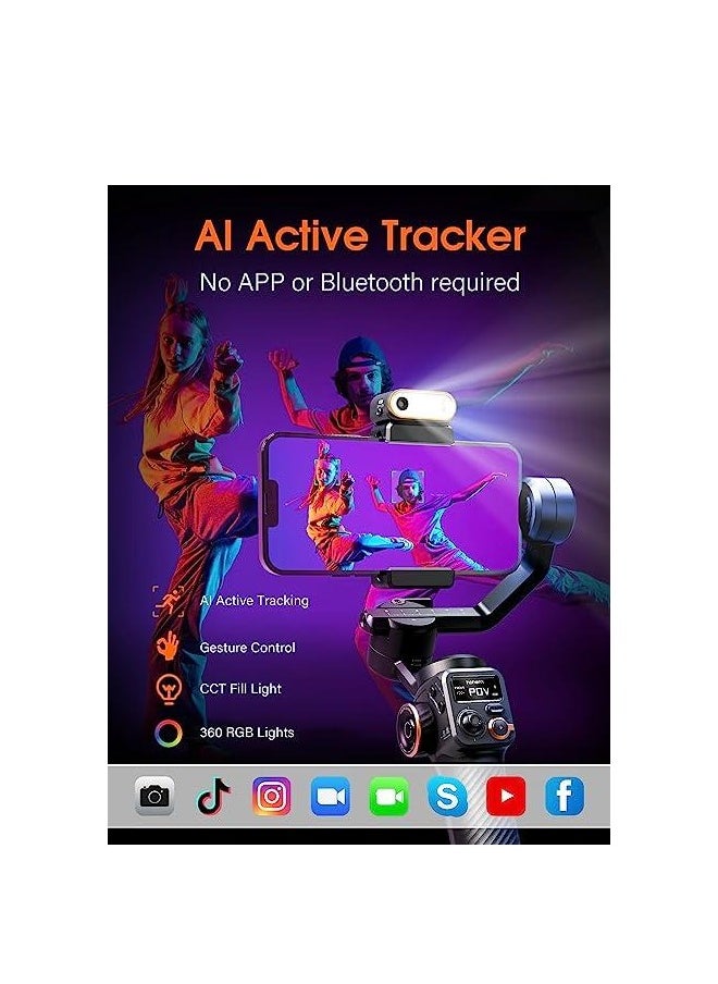 hohem - Hohm iStick Gimbal Smartphone Stabilizer Kit M6, 3 Axis with Magnetic Fill Light/AI Tracking Sensor for iPhone and Android with 0.9 Inch OLED Screen, Max Load 400 G, Upgraded 2023 - Image 1