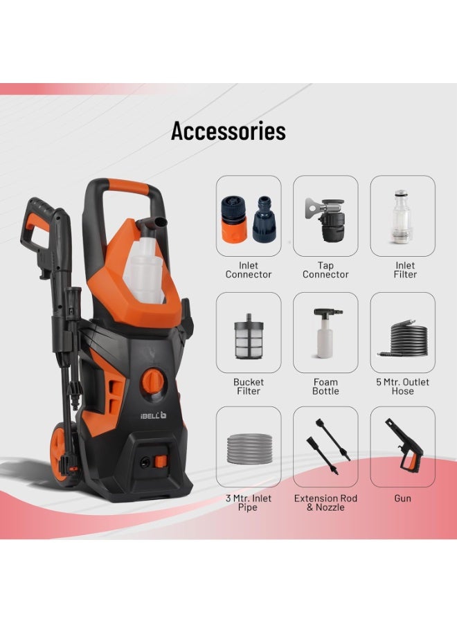 IBELL WIND55 High Pressure Washer, 1800W Motor, 140 Bar Car Washer High Pressure Gun, 7.8 L/Min Flow, 5M Hose, Portable Pressure Washer for Car, Bike, Home & Outdoor Cleaning