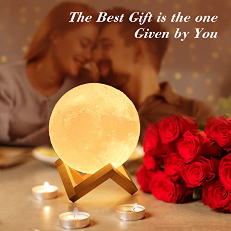 Moon Light With Wood Base - Moon Lamp Moon Light Night Light for Gift for Women USB Charging and Touch Control Brightness Two Tone Warm and Cool White Lunar Lamp 15cm - Image 3