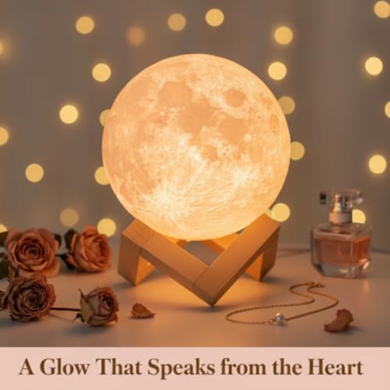 Moon Light With Wood Base - Moon Lamp Moon Light Night Light for Gift for Women USB Charging and Touch Control Brightness Two Tone Warm and Cool White Lunar Lamp 15cm - Image 4