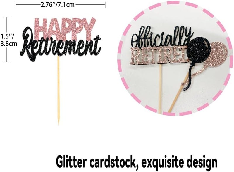 Moitkptt 24 Pcs Happy Retirement Cupcake Toppers Officially Retired Cupcake Picks, Out Of Office Forever Retirement Theme Cake Toppers Decorations for Farewell Party Cakes (Black&Rose Gold) - Image 2