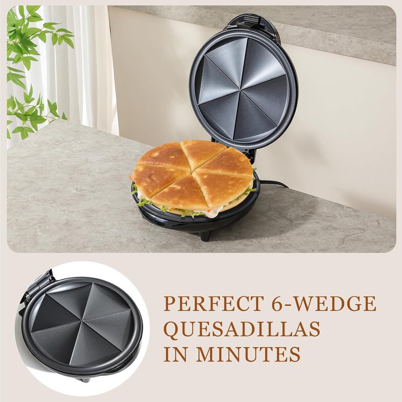 UVFAST Electric Quesadilla Maker Taco Tuesday, 9.5'' Quesadilla Press Non-Stick, Easy-Slice 6-Wedge Tortilla Cooker, Grilled Cheese Corn Flour Tortilla Snacks, Black - Image 2