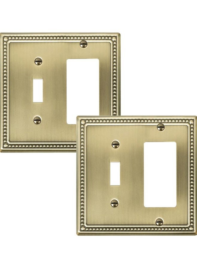 TREEWELL 2-Pack Combo Toggle/Decorator Light Switch Cover Plate, Pearls Decorative Electrical Outlet Covers, Metal Wall Switch Plates and Outlet Covers, Antique Brass - Image 1