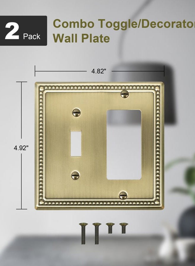 TREEWELL 2-Pack Combo Toggle/Decorator Light Switch Cover Plate, Pearls Decorative Electrical Outlet Covers, Metal Wall Switch Plates and Outlet Covers, Antique Brass - Image 2