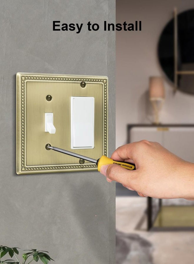 TREEWELL 2-Pack Combo Toggle/Decorator Light Switch Cover Plate, Pearls Decorative Electrical Outlet Covers, Metal Wall Switch Plates and Outlet Covers, Antique Brass - Image 5