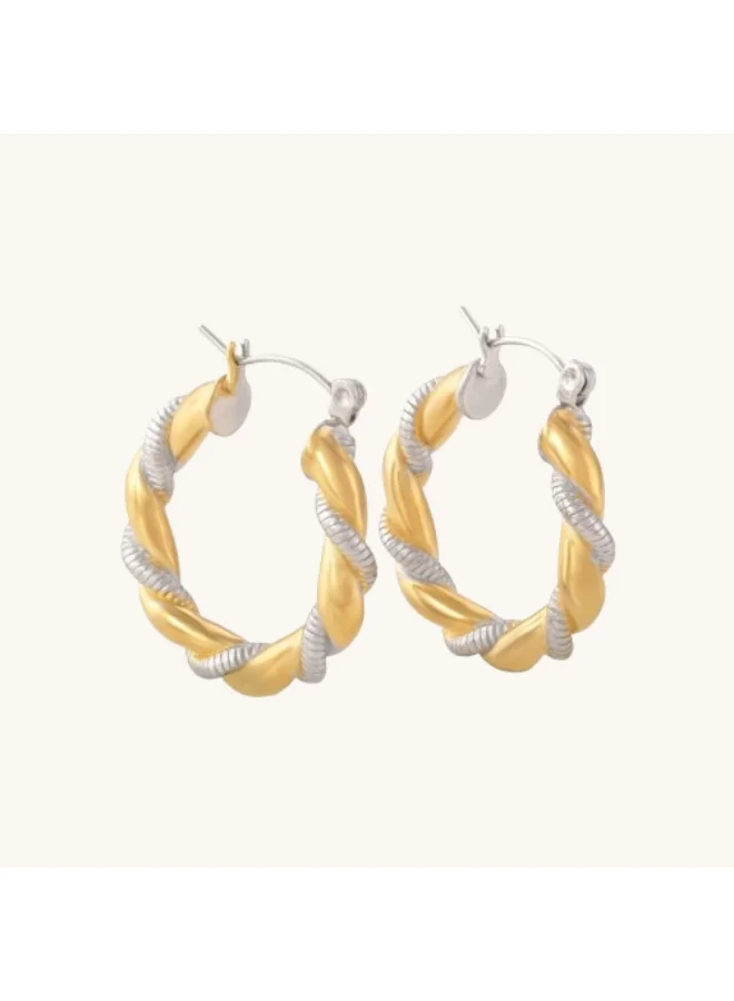 Palmonas PALMONAS Golden Silver Twisted Hoop Earrings for Women | Waterproof & Anti-Tarnish