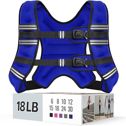 Zeerun Weighted Vest for Women & Men with Reflective Stripe and Adjustable Buckle, Comfortable & Durable Rucking Vest for Walking, Running & Strength Training, 18LBS-Blue - Image 1