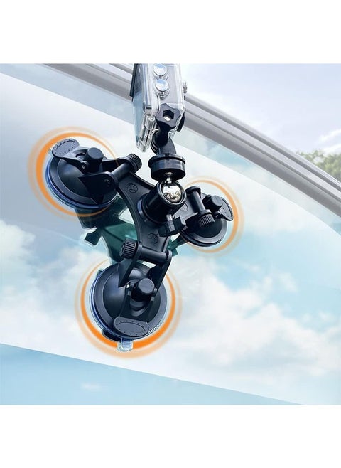 Triple Suction Cup Mount Holder, Action Camera Car Windshield Mount, with 1/4 Threaded Head 360 Degree Tripod Ball Head Mount and Screw, Compatible with Gopro, DJI OSMO Akaso