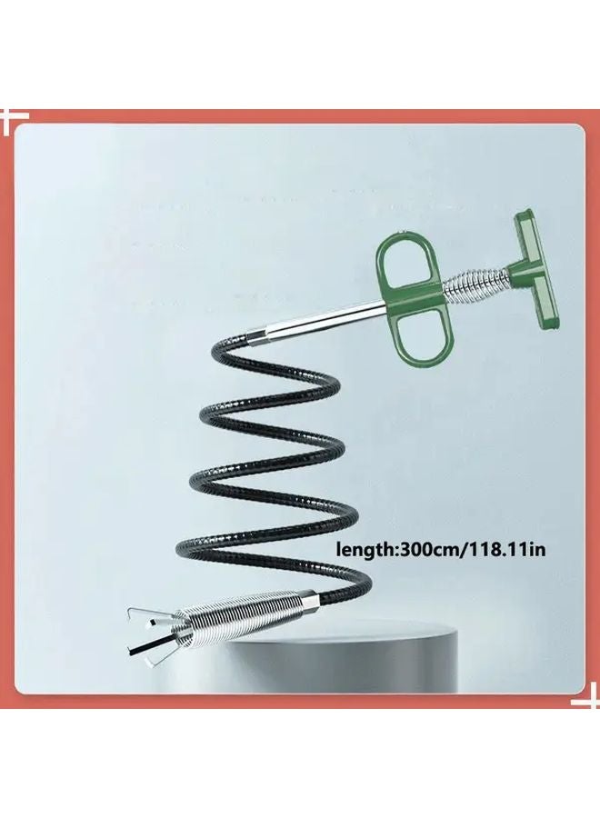 Green 118 11inch Manual Sewer Dredging Tool Steel Belt Grapple Pipe Cleaner with Curved Design - Image 1