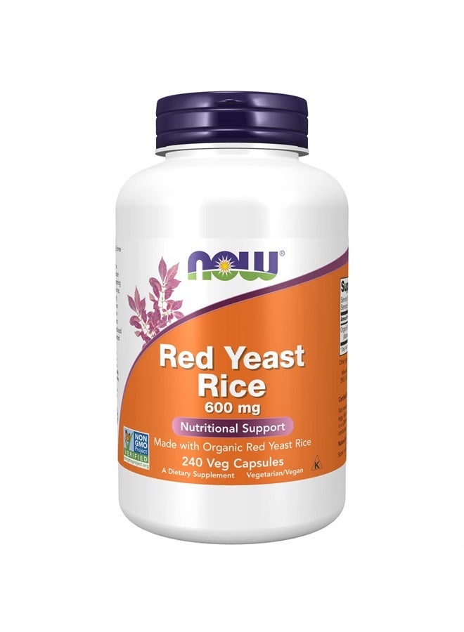 now Supplements, Red Yeast Rice 600 mg, Made with Organic Red Yeast Rice, 240 Veg Capsules - Image 1