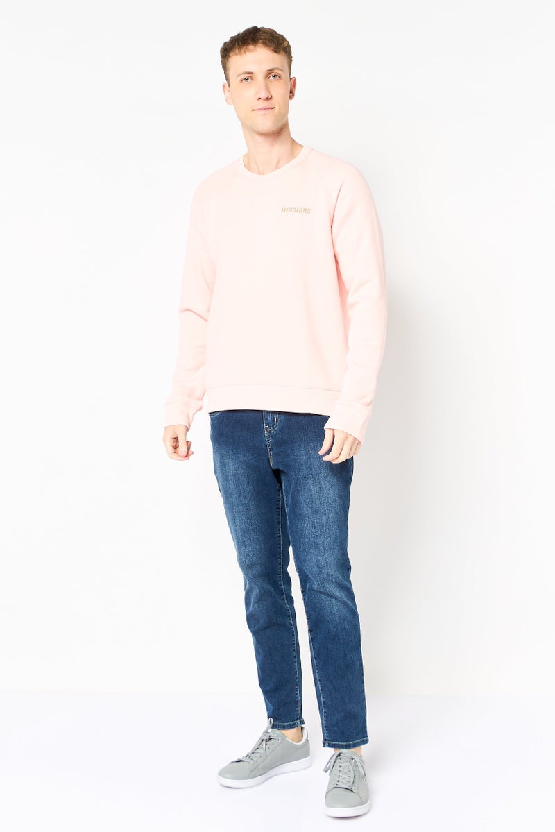 DOCKERS Men Crew Neck Brand Logo Long Sleeve Sweatshirt, Pink - Image 3