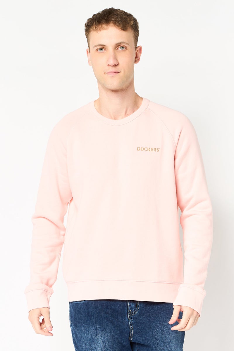 DOCKERS Men Crew Neck Brand Logo Long Sleeve Sweatshirt, Pink - Image 1