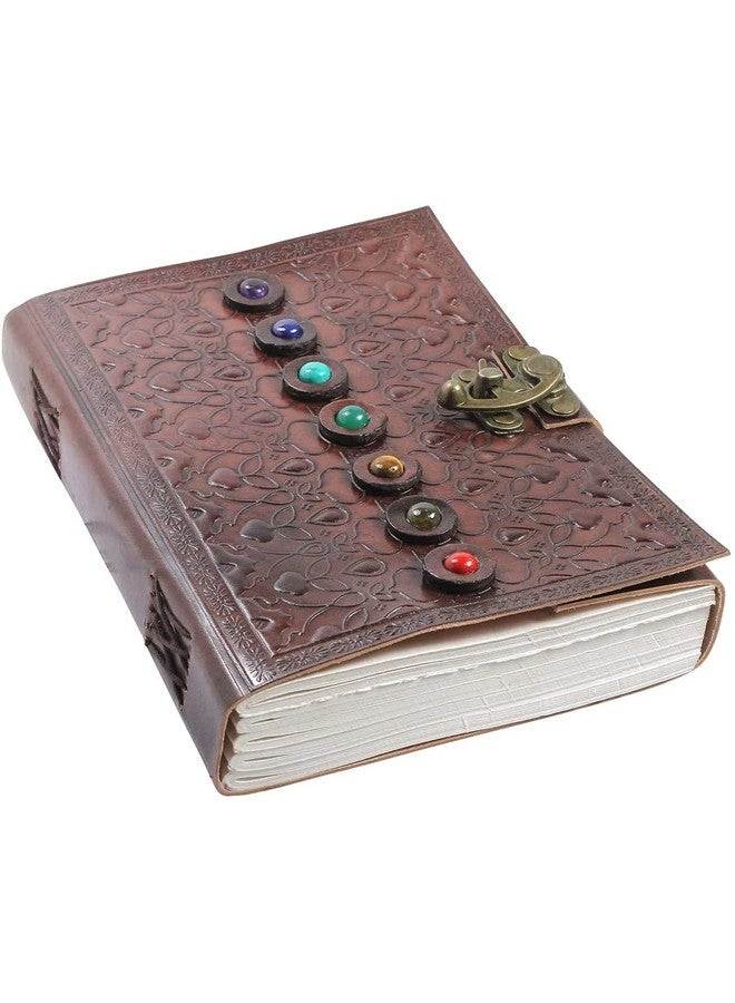 AzureGreen Ok Of Shadows Journal, Supernatural Notebook With Chakra Gem Stones Healing Crystals And Latch, By Azuregreen (Brown Single Lock) - Image 1