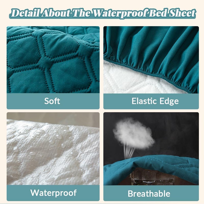 Highdi Waterproof Double Mattress Protector, 160 x 200 cm, Blue Fitted Sheet in Cotton and Microfibre Protection, Mattress Protector, Breathable, All Around Elastic - Image 5