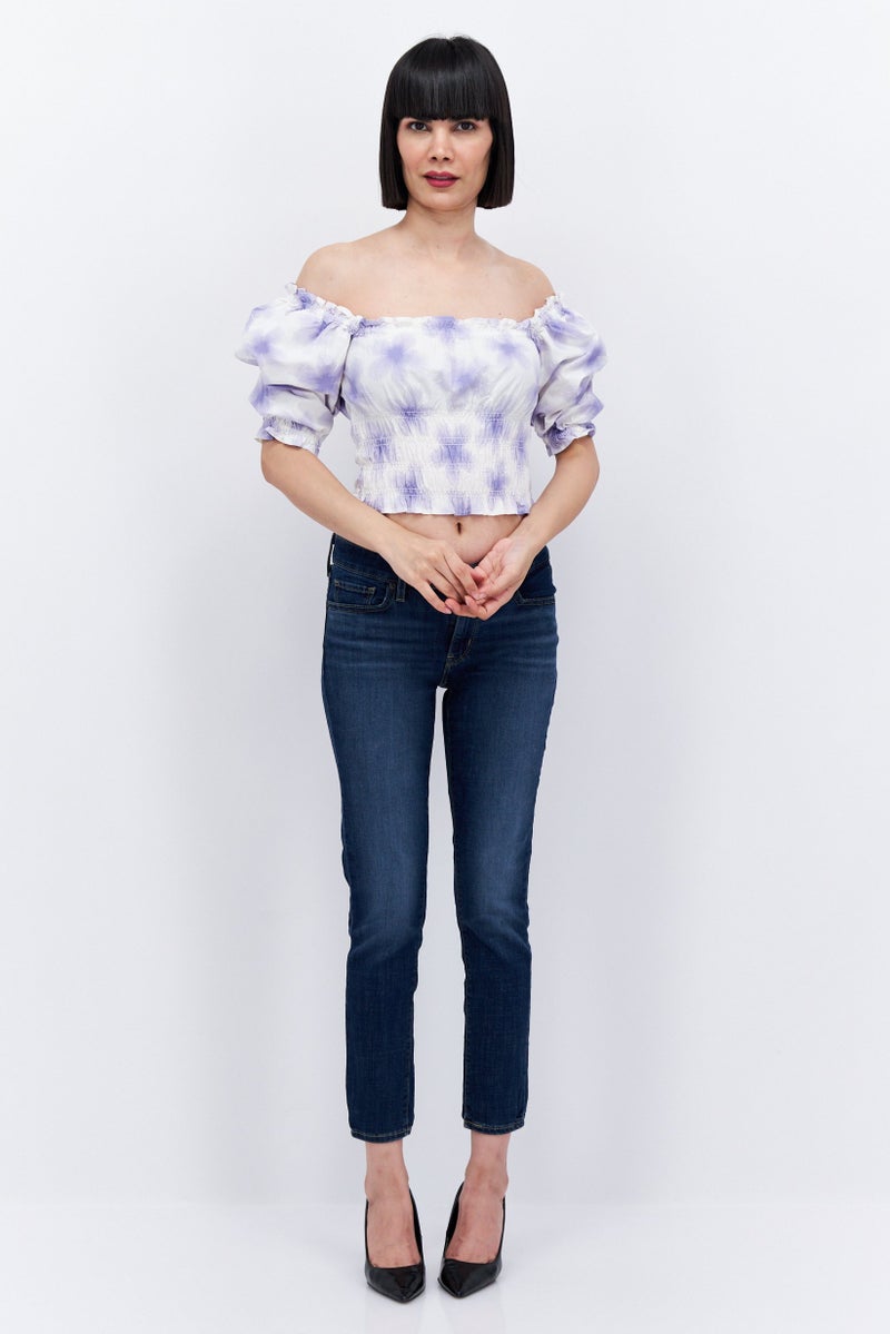 Levi's Women Off Shoulder Short Sleeve Allover Print Top, White - Image 2