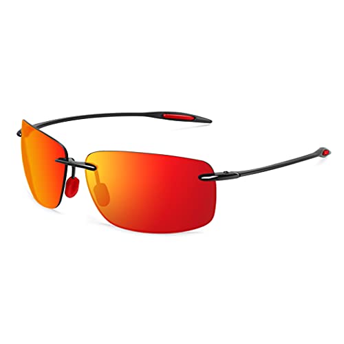 JULI Eyewear JULI Sports Sunglasses for Men Women Tr90 Rimless Frame for Running Fishing Golf Surf Driving(Black/Red) - Image 1