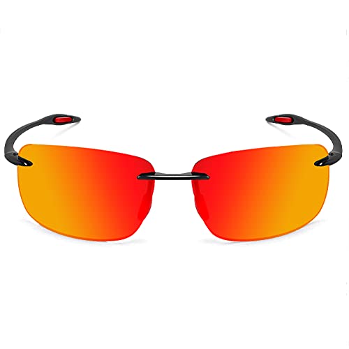 JULI Eyewear JULI Sports Sunglasses for Men Women Tr90 Rimless Frame for Running Fishing Golf Surf Driving(Black/Red) - Image 2