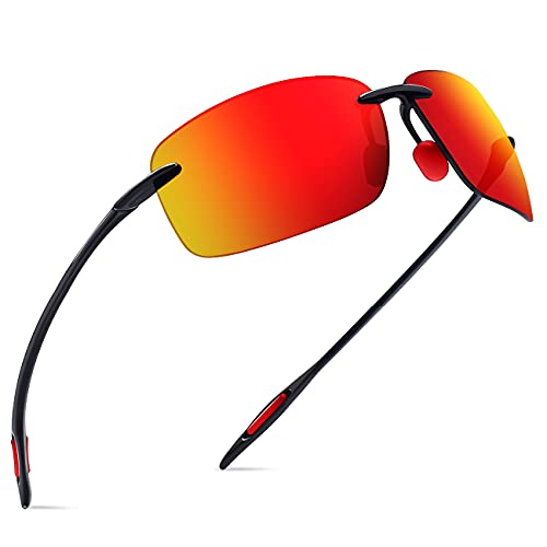 JULI Eyewear JULI Sports Sunglasses for Men Women Tr90 Rimless Frame for Running Fishing Golf Surf Driving(Black/Red) - Image 3