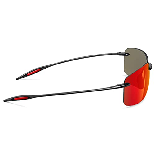 JULI Eyewear JULI Sports Sunglasses for Men Women Tr90 Rimless Frame for Running Fishing Golf Surf Driving(Black/Red) - Image 4