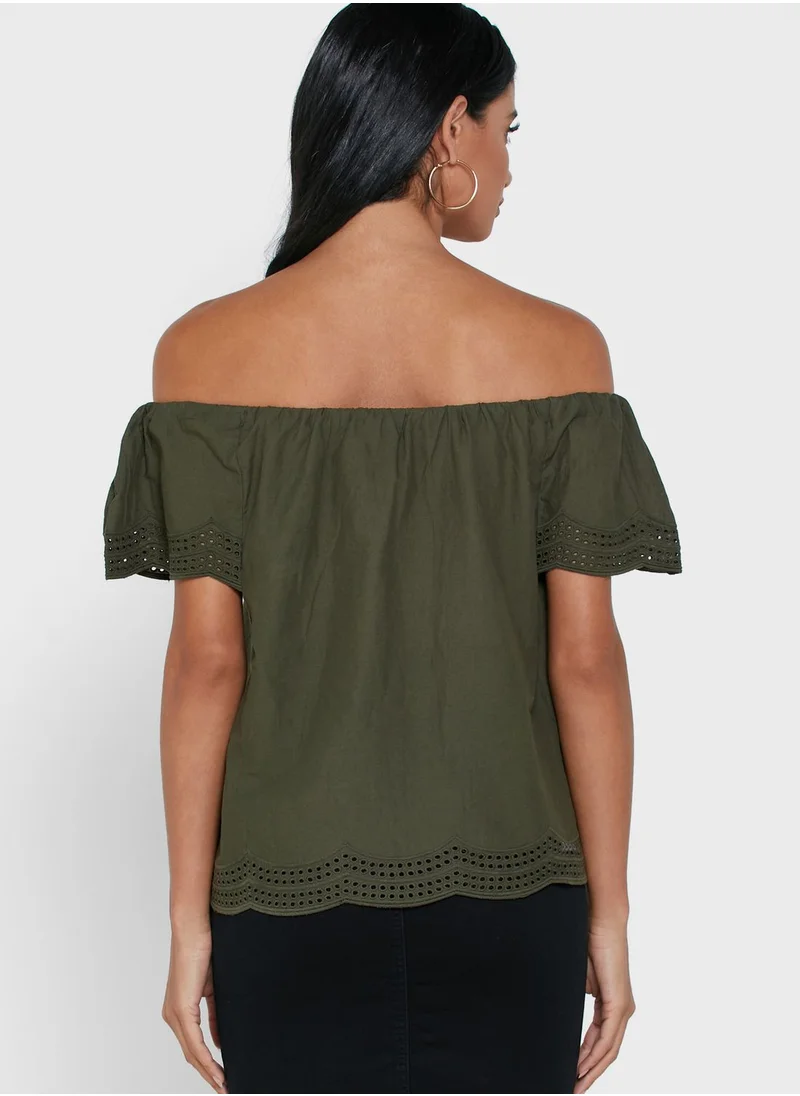 DOROTHY PERKINS Bardot Broderie Hem Detail Top