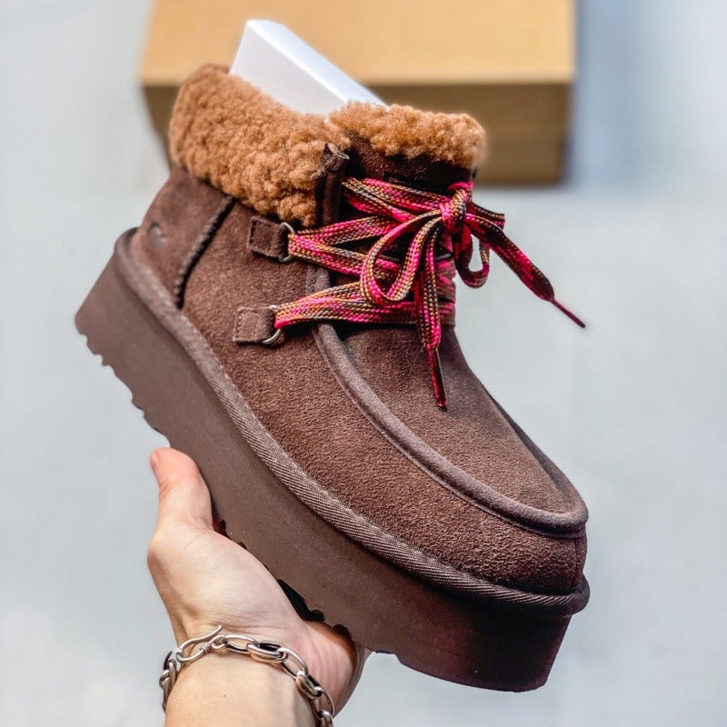 Unisex Winter Snow Boots with Fleece Lining, Thick Platform Sole, Height Increasing, Anti-Slip, Lace-Up Casual Shoes