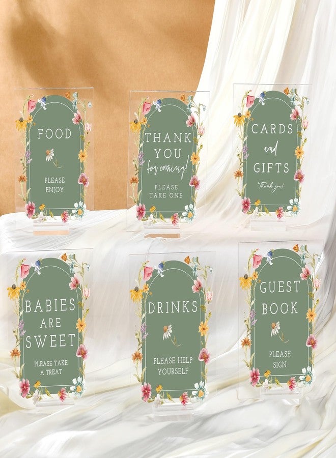 Vercraft 6 Pcs Wildflowers Baby in Bloom Green Table Decorations Take One Sign Thank You Acrylic Sign Centerpieces with Stand 5 x 7" Wedding Birthday Party Decorations for Guests Gifts - Image 1