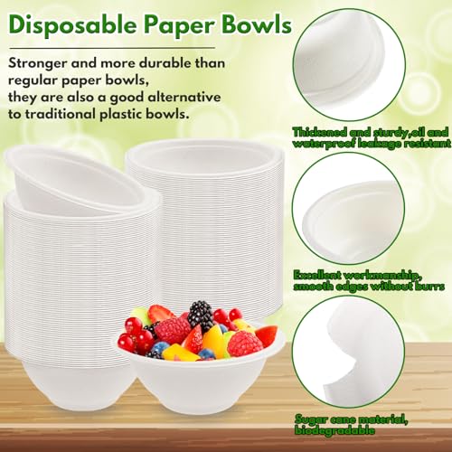 Tiaiidi 100 Pack 8oz Disposable Paper Bowls,Compostable Bagasse Bowls,Small Biodegradable Heavy-Duty Bowls for Hot and Cold Food - Image 3