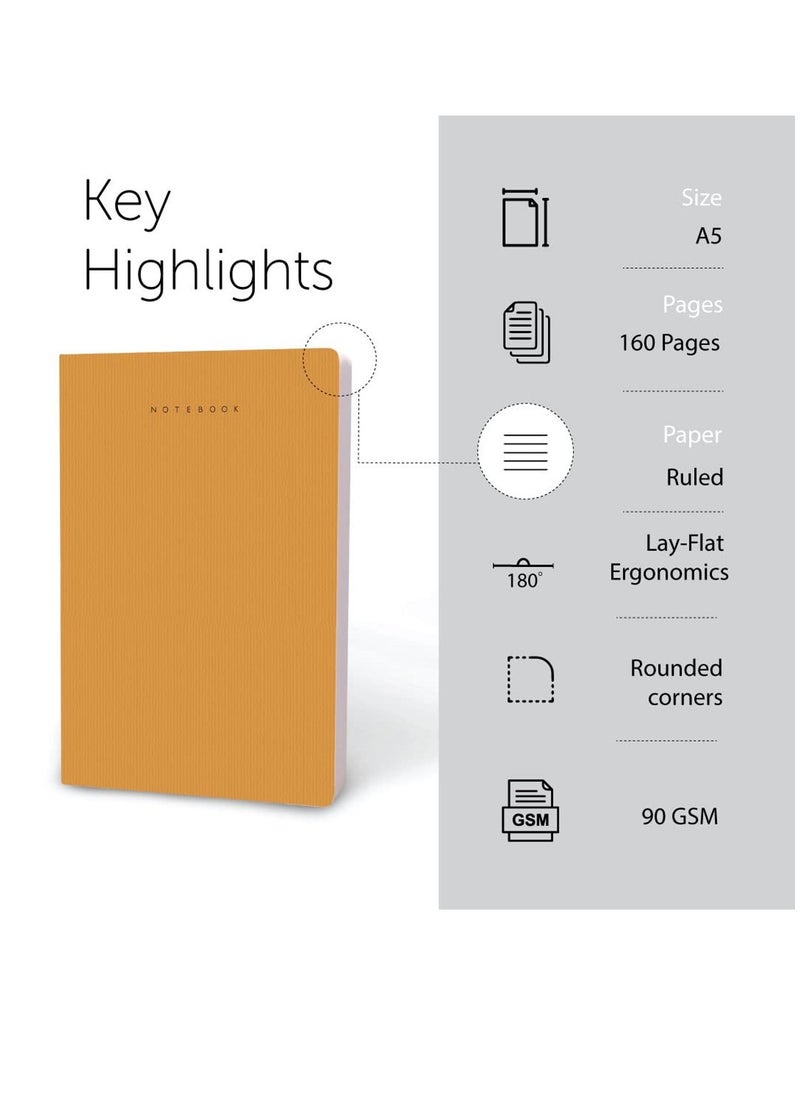 FACTOR NOTES A5 Size Minimalist Softbound Ruled Notebook 160 Pages 90gsm Thickness Orange Cover  - Image 2