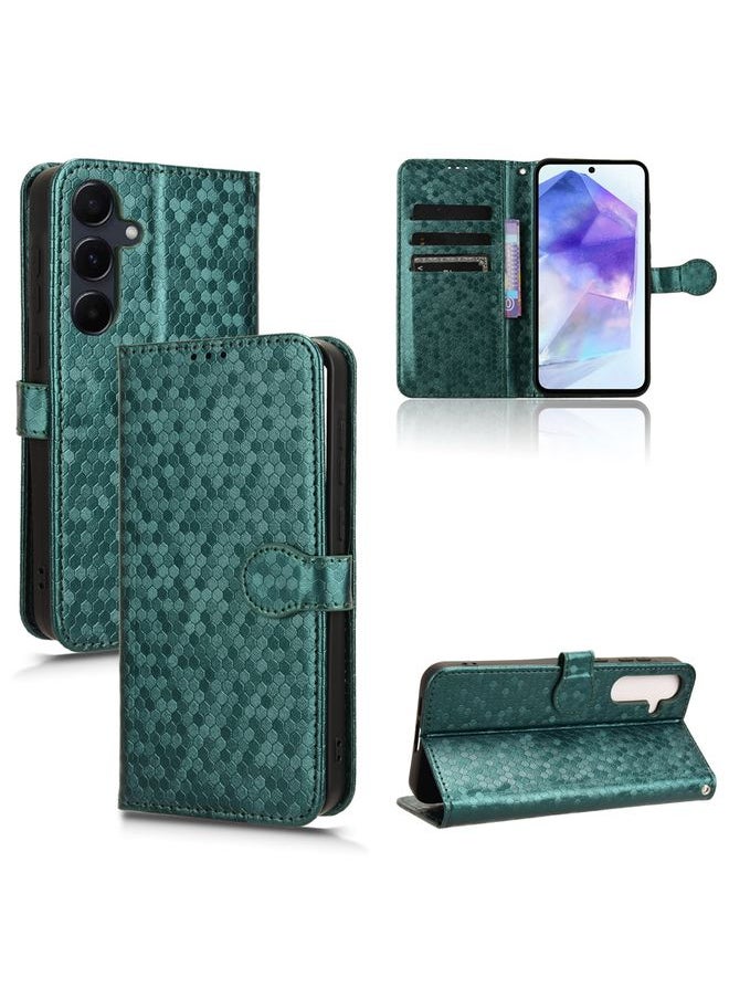 HuHa Case Cover For Samsung Galaxy F55 5G / M55 5G / C55 5G Honeycomb Dot Texture Leather Phone Case Green 
