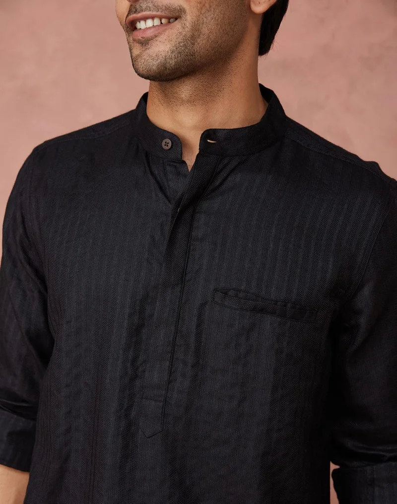 Fabindia Black Viscose Blend Woven Mid Placket Shirt
