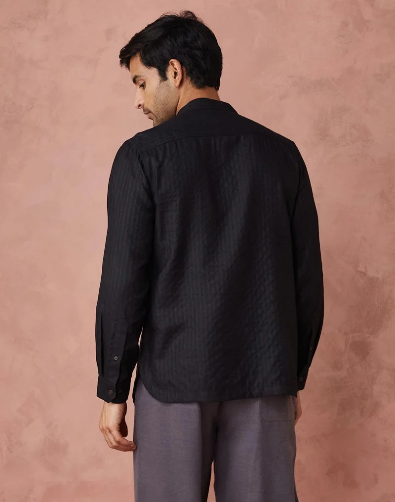 Fabindia Black Viscose Blend Woven Mid Placket Shirt