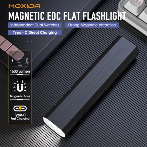 Hoxida Rechargeable EDC Flashlight High Lumens, Pocket Mini Flashlight with Tactical Strobe Button, Portable Magnetic Small EDC Flat Flashlight for Camping, Emergency,1pcs - Image 2